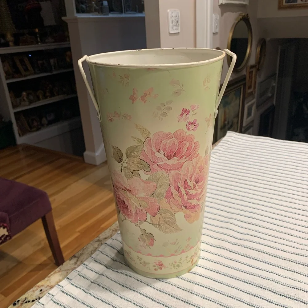 shabby chic vintage cottage style French floral bucket